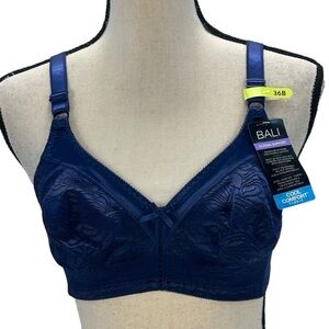 Bali Classic Support Cool Comfort Wireless Lace Bra - Blue - size 36B